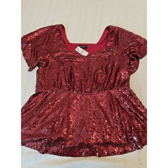 New Lane Bryant Red Sequins Top size 14 Babydoll Flutter short sleeve Holiday - Picture 10 of 11